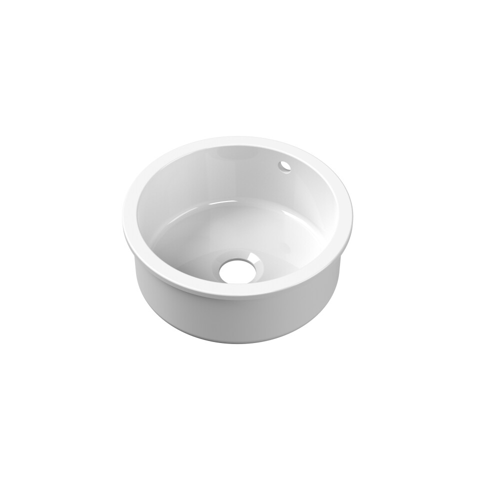 Balterley Fireclay Single Bowl Round Undermount Kitchen Sink, Central Waste & Overflow, 460Mm - White