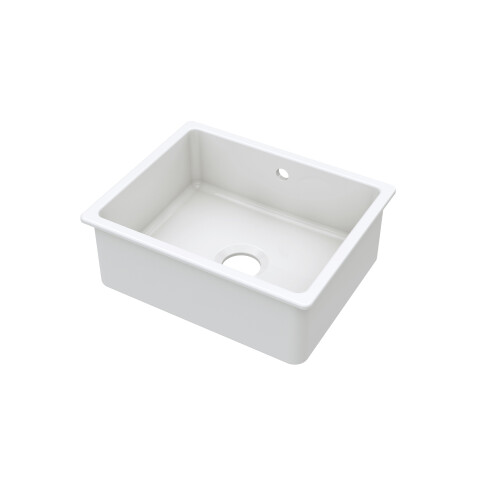 Balterley Fireclay Single Bowl Square Undermount Kitchen Sink, Central Waste & Overflow, 548mm - White