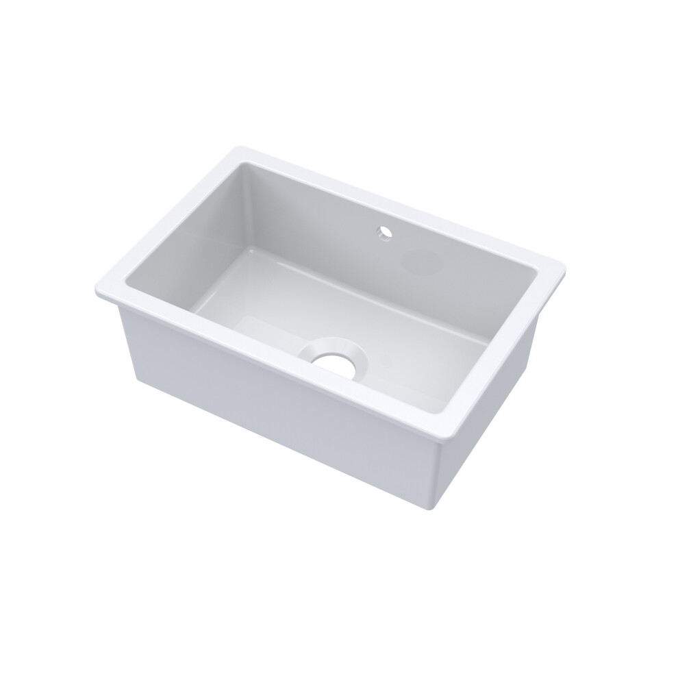 Fireclay Single Bowl Square Undermount Kitchen Sink, Central Waste & Overflow, 711mm - White