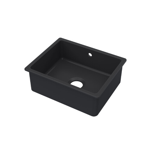 Balterley Fireclay Single Bowl Square Undermount Kitchen Sink with Overflow, 548mm - Soft Black 1