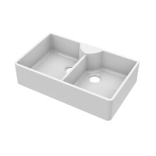 895mm - 2 Bowl Stepped Weir Butler Kitchen Sink - Tap Ledge, No Overflow, Tap Hole