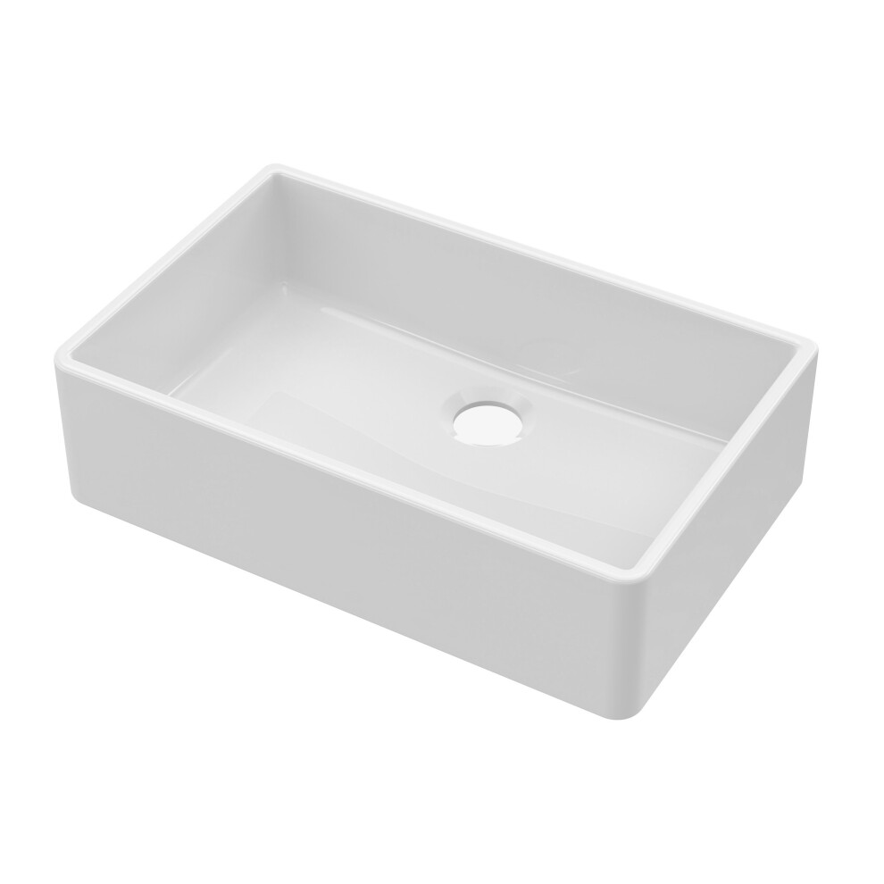 795mm - Fireclay Single Bowl Butler Kitchen Sink - No Overflow &  No Tap Hole