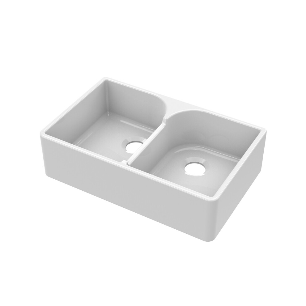 795mm - Double Bowl Stepped Weir Butler Kitchen Sink - No Overflow, No Tap Hole