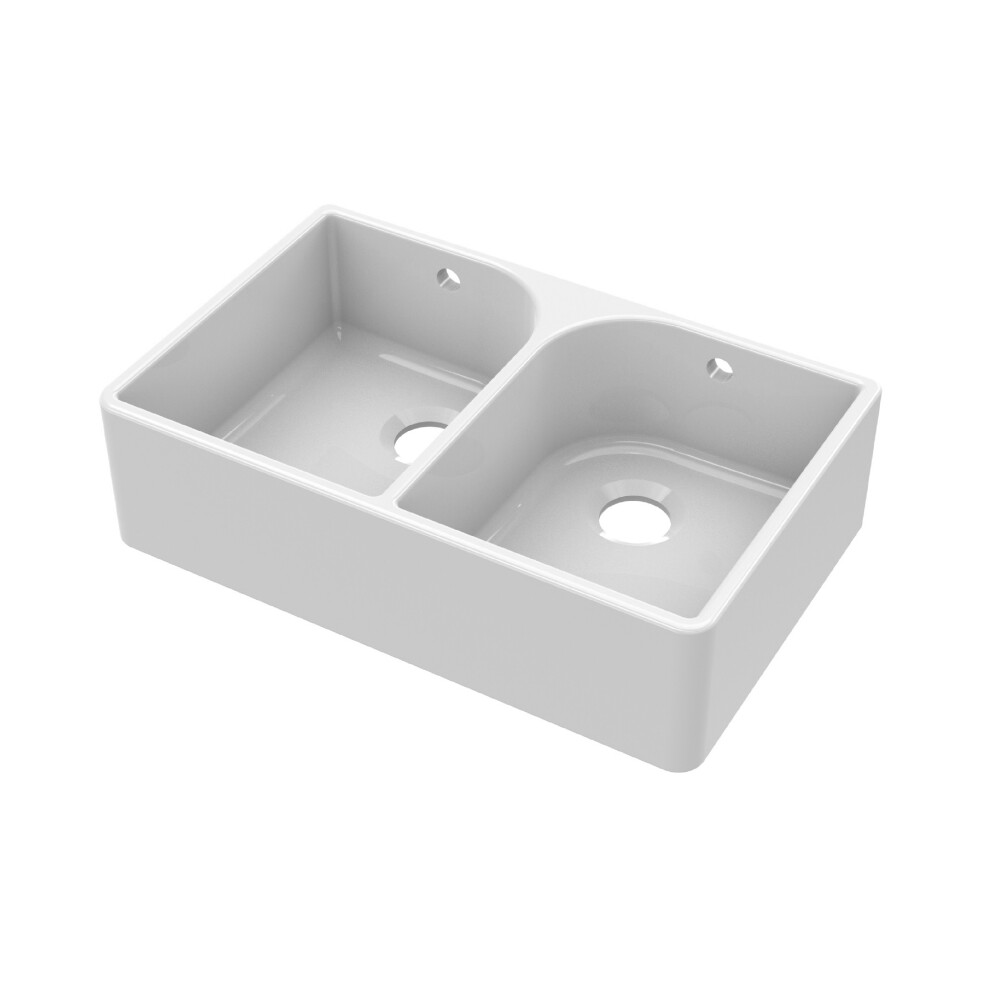 795mm - Double Bowl Full Weir Butler Kitchen Sink - with Overflow,  No Tap Hole