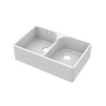 795mm - Fireclay Double Bowl Stepped Weir Butler Kitchen Sink - with Overflow