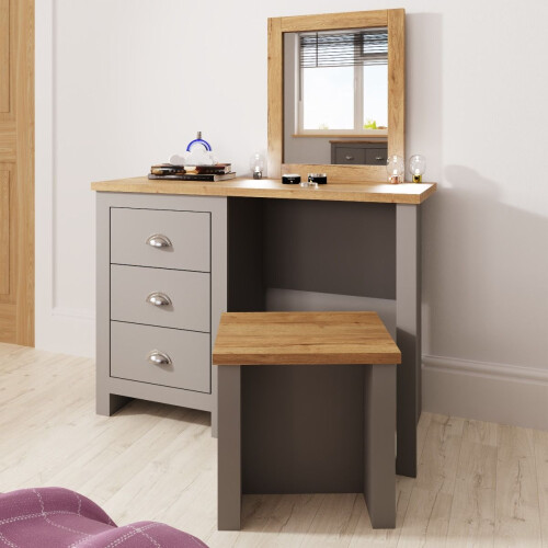 Timber Art Design UK Grey Dressing Table with 3 Drawers Stylish Bedroom Vanity Unit