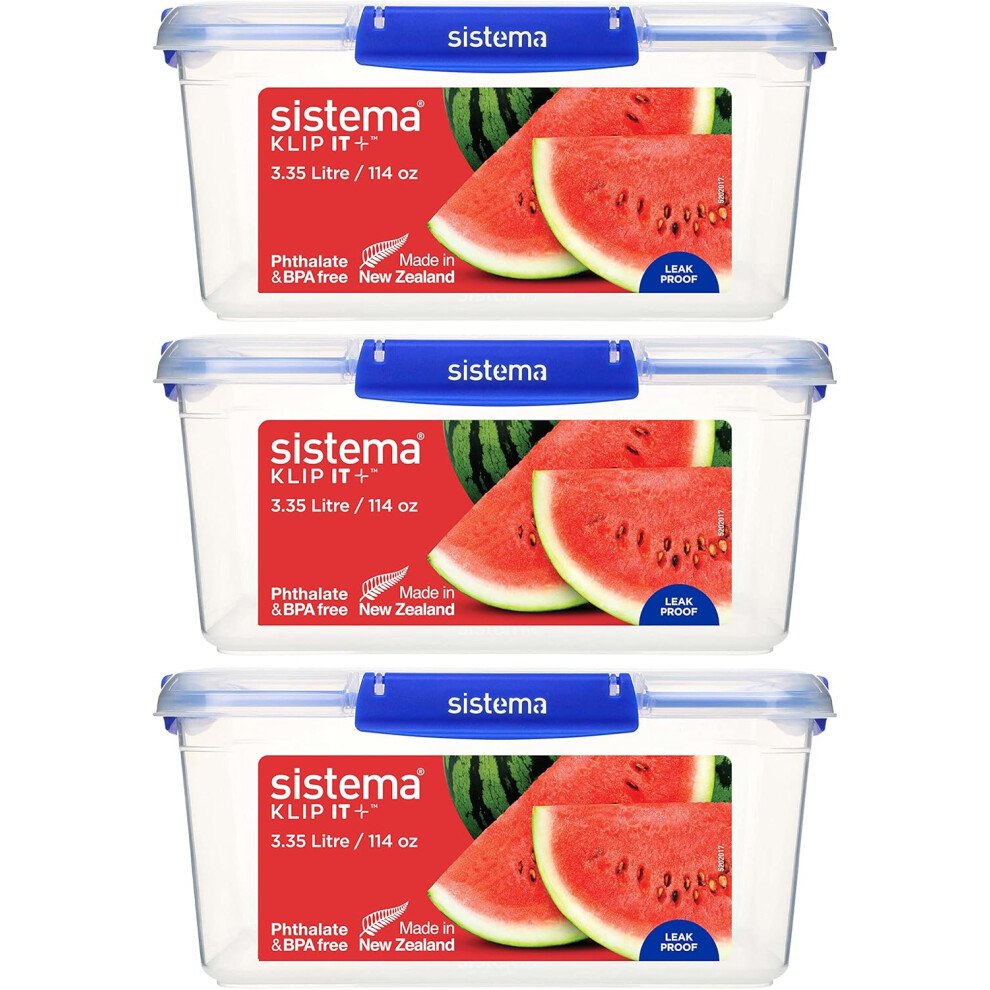 (3.35L 3 Pack) SISTEMA KLIP IT PLUS Food Storage Containers Leak-Proof Stackable/Airtight BPA-Free