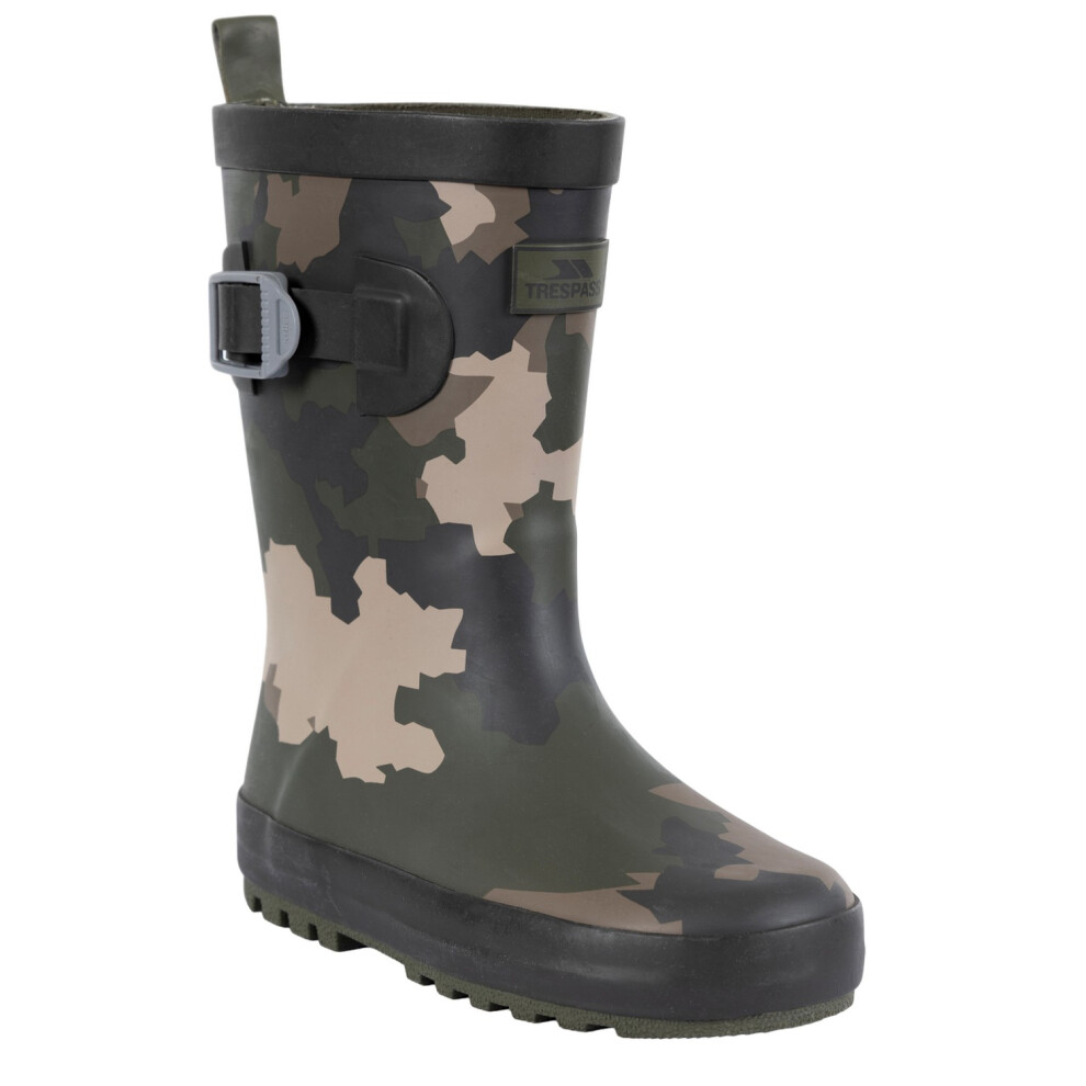 (8 UK Child, Green/Brown/Black Camo) Trespass Childrens/Kids Puddle Wellington Boots