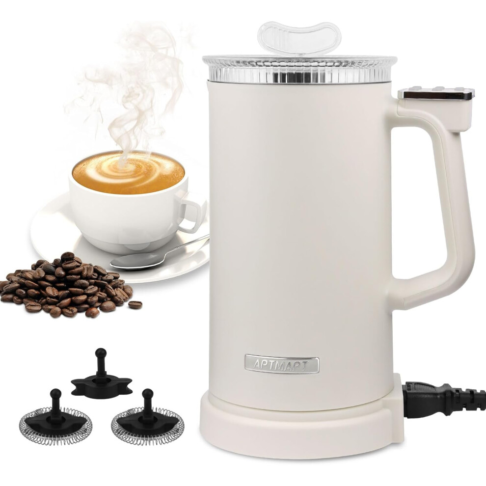 (Creme) Milk Frother Electric 500W 4 in 1 Milk Steamer Automatic 350ml Hot and Cold Milk Frother Hot Chocolate Machine for Coffee Latte Cappuccino (Creamy)
