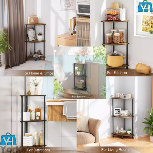 3 Tier OAK Walnut Corner Shelf Side End Table Storage Office Bedroom 2
