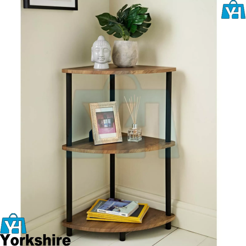 3 Tier OAK Walnut Corner Shelf Side End Table Storage Office Bedroom
