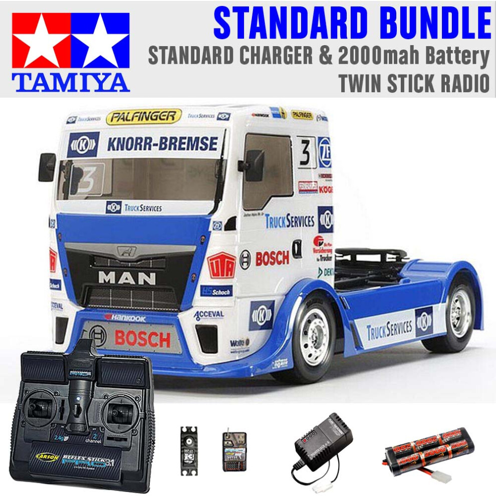 TAMIYA RC 58632 Team Hahn MAN Race Truck TT-01 1:10 Standard Stick Radio Bundle