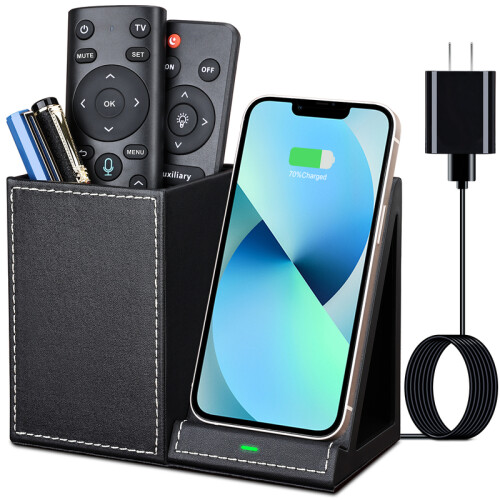 (LS106 S black) Kingfom Office Desk Storage Organizer Pen Holder with 10W Wireless Charger