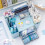 (blue send stickers) Sanrio Cute Pen Holder Storage Box Organizer Kawaii Large Capacity Drawer 5