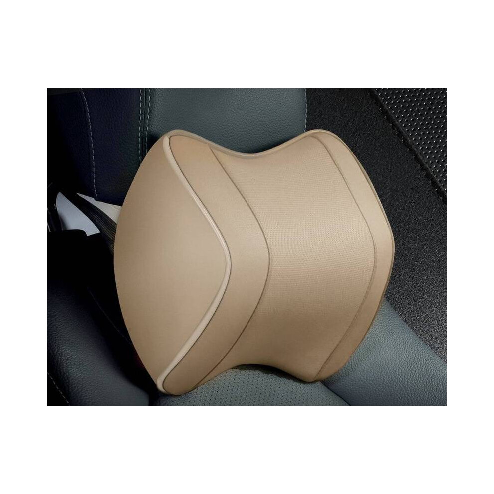 (1Pc Pillow) Car Lumbar Support Headrest Neck Pillow Support Universal Soft Neck Pillows Beige 9369862573192