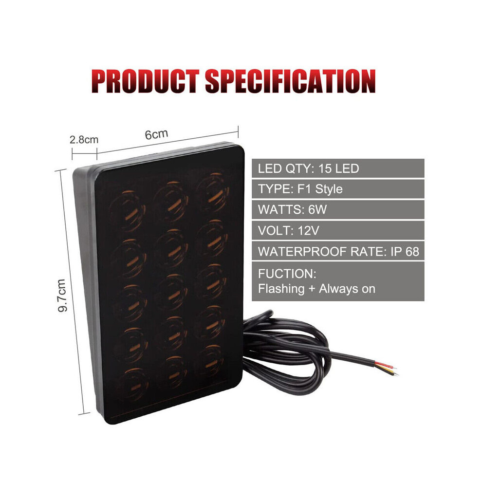 ( Case) 1Pc F1 Style Flash 15 Led Brake Third Rear Stop Tail Warning Pilot Black/Light 9369862568013