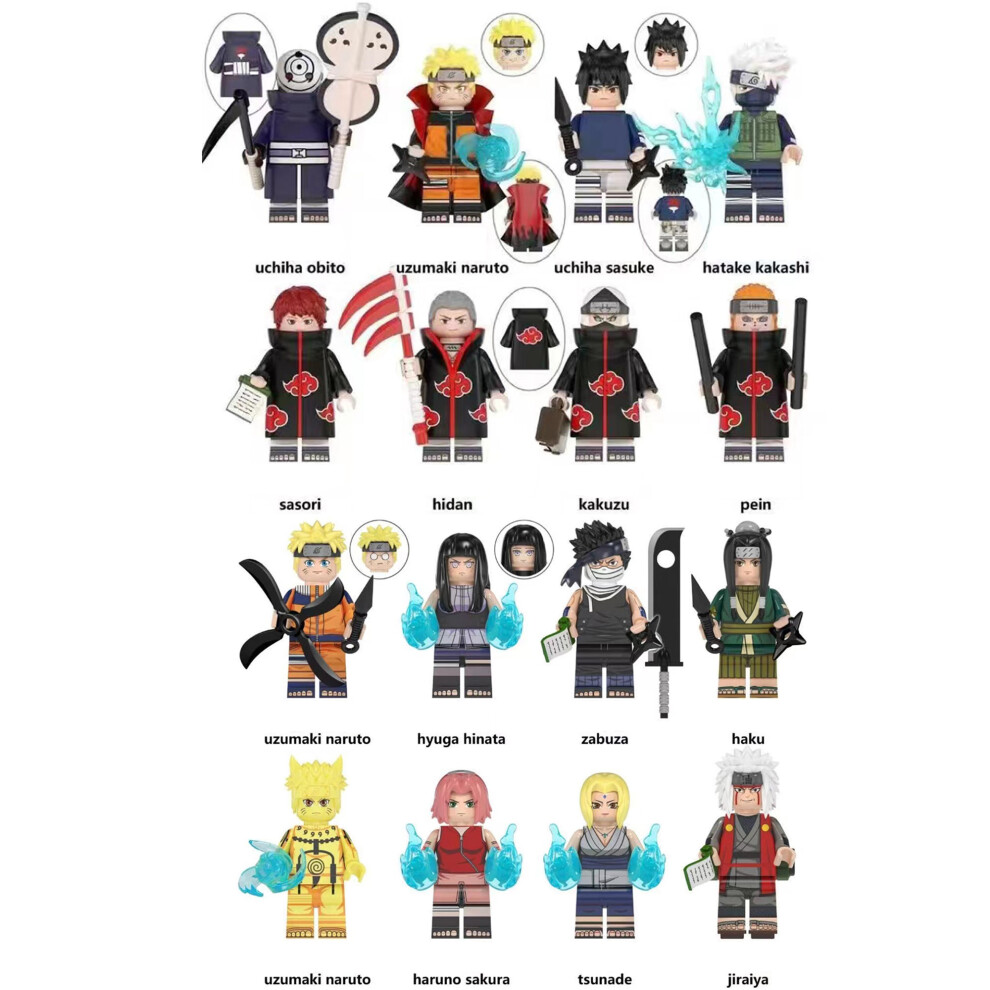 Bonxaif (16Pcs-A+C) Naruto Minifigures Kid's Toys Fit Lego