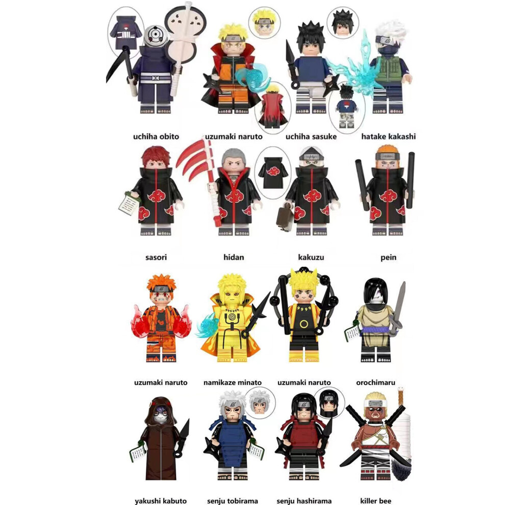 Bonxaif (16Pcs-A+D) Naruto Minifigures Kid's Toys Fit Lego