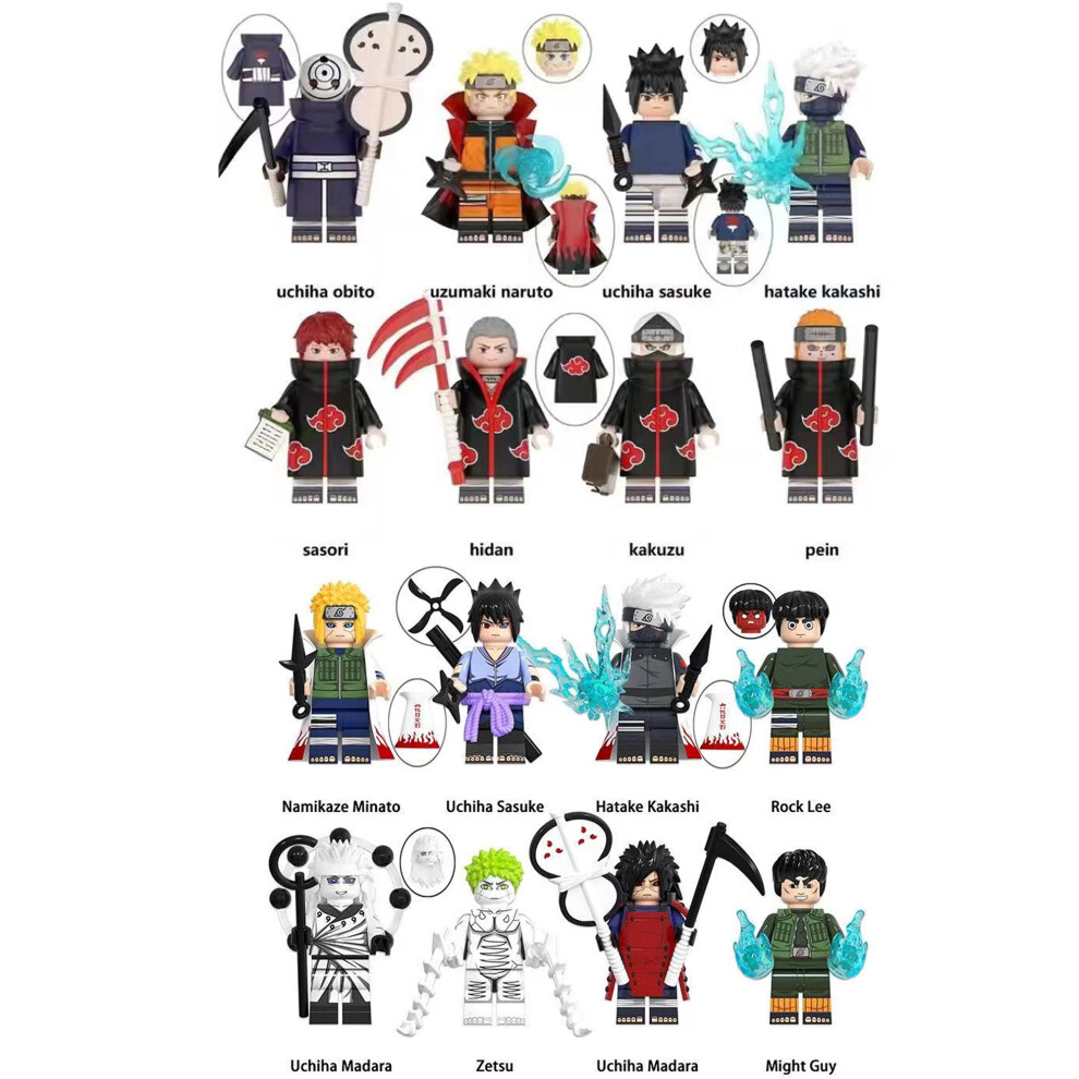 Bonxaif (16Pcs-A+E) Naruto Minifigures Kid's Toys Fit Lego