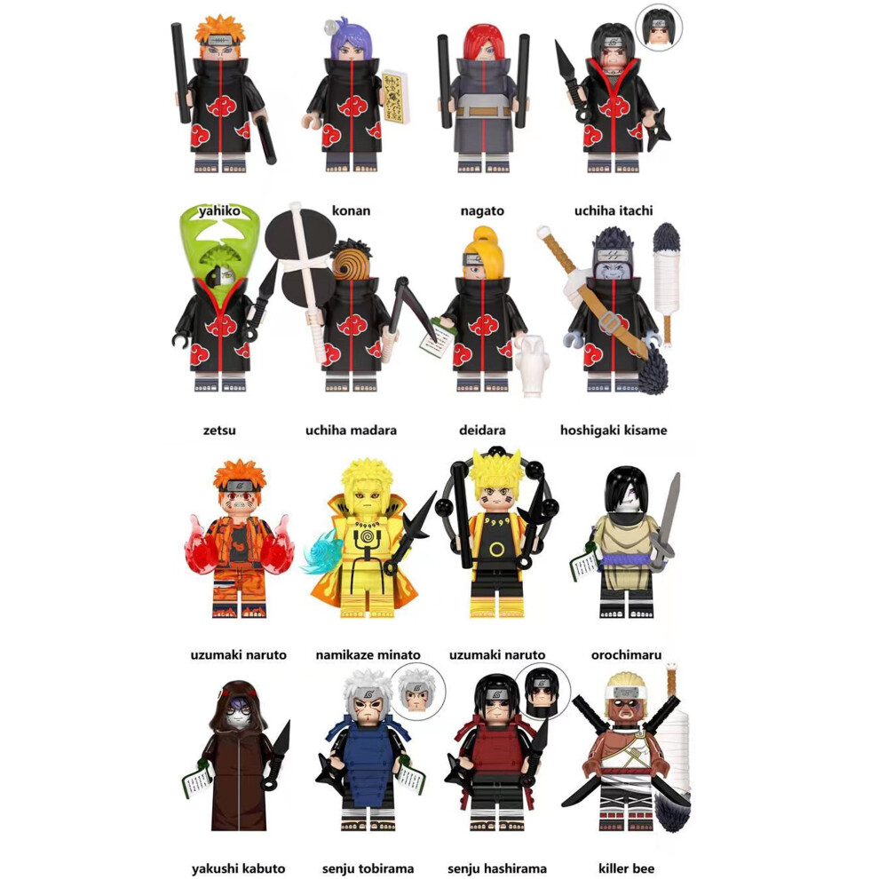 Bonxaif (16Pcs-B+D) Naruto Minifigures Kid's Toys Fit Lego