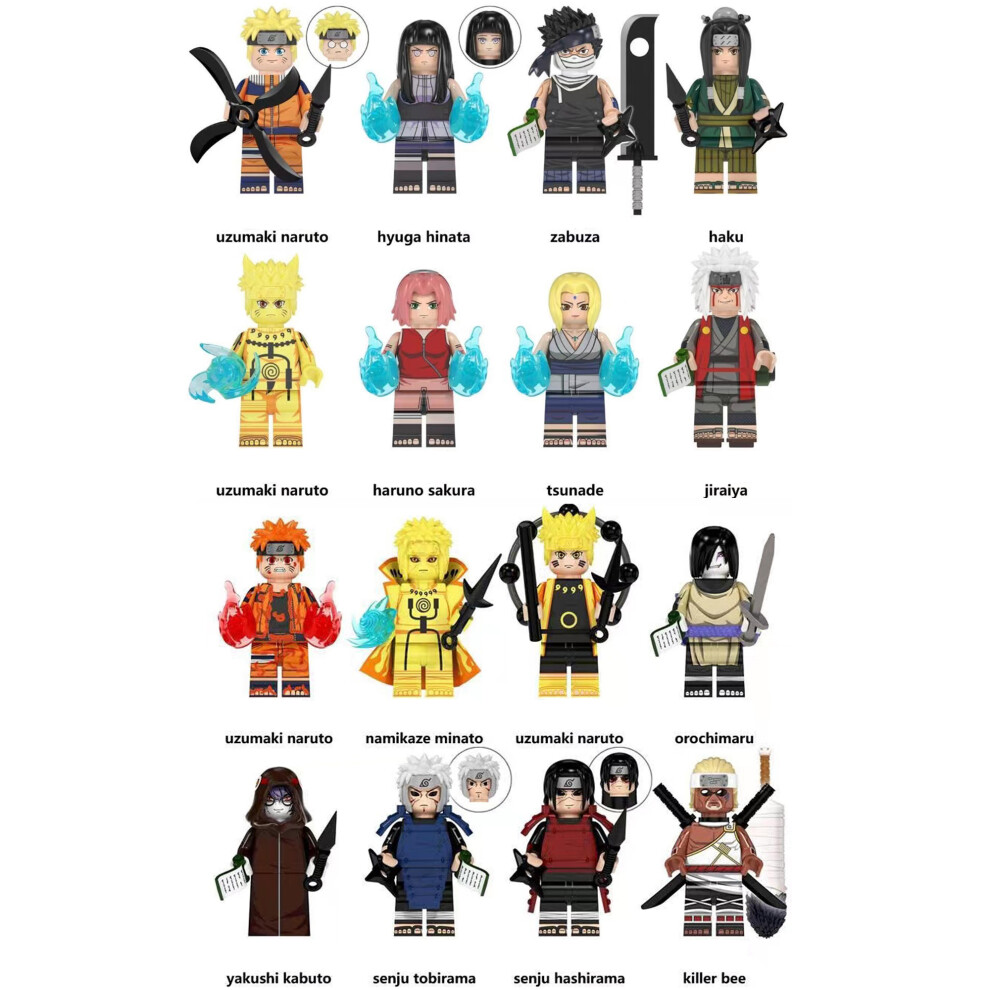 Bonxaif (16Pcs-C+D) Naruto Minifigures Kid's Toys Fit Lego
