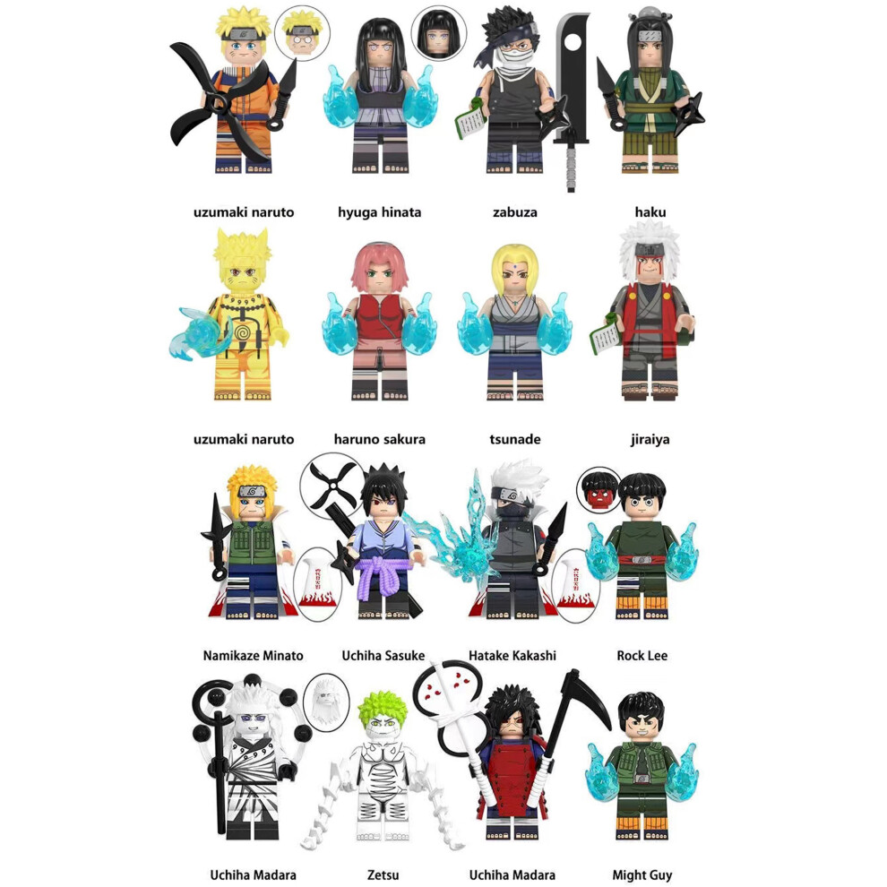 Bonxaif (16Pcs-C+E) Naruto Minifigures Kid's Toys Fit Lego