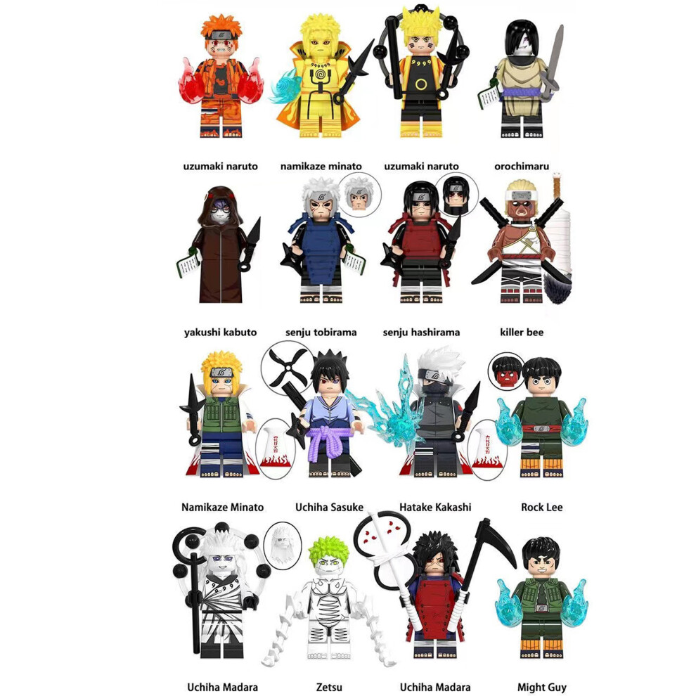 Bonxaif (16Pcs-D+E) Naruto Minifigures Kid's Toys Fit Lego