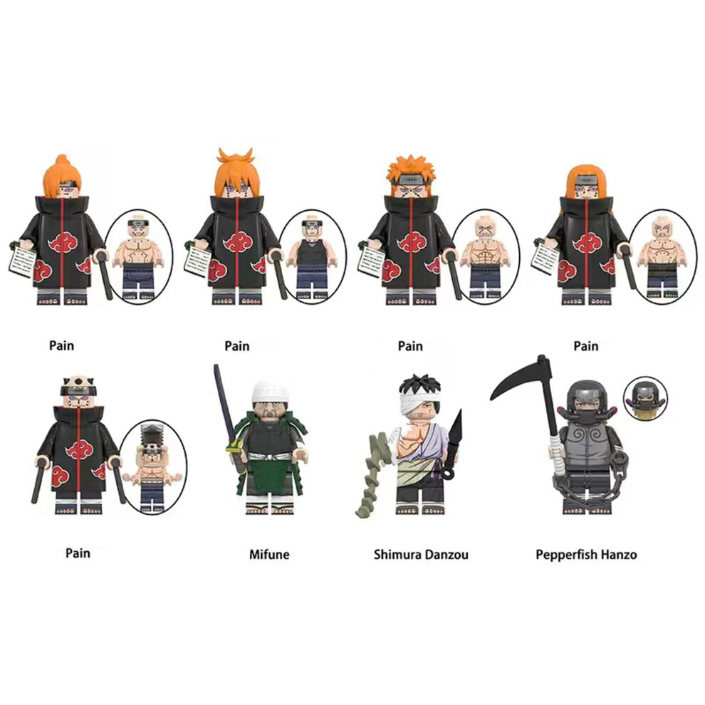 Bonxaif (8Pcs-R) Naruto Minifigures Kid's Toys Fit Lego