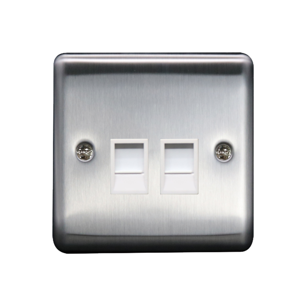 2G RJ45 Cat 5/6 Socket Brushed Chrome, White insert