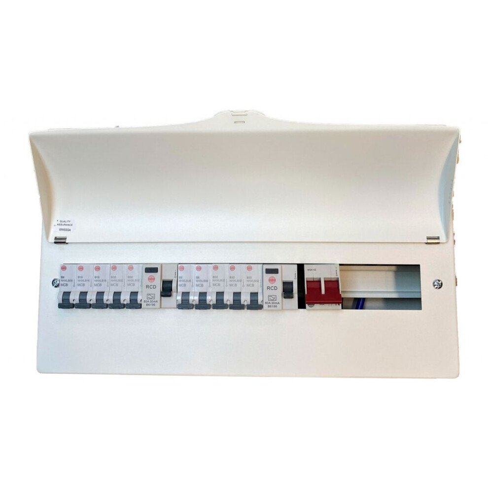 WYLEX 15 WAY POPULATED CONS UNIT WITH 10MCBs & BLANKS (WNM1770) 3/6 2/16 5/32 + 2 X 80A RCD, 100A MS