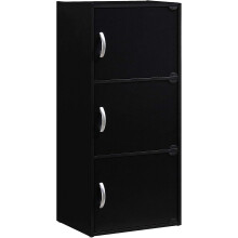 HID3 BLACK (MOP); Hodedah 3-Shelf, 3-Door Bookcase in Black