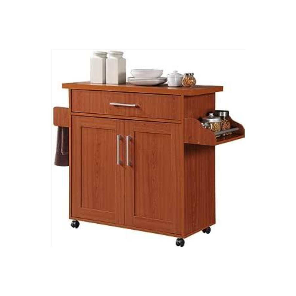 HIK78 CHERRY (MOP); Hodedah Kitchen Island with Spice Rack plus Towel Holder in Cherry
