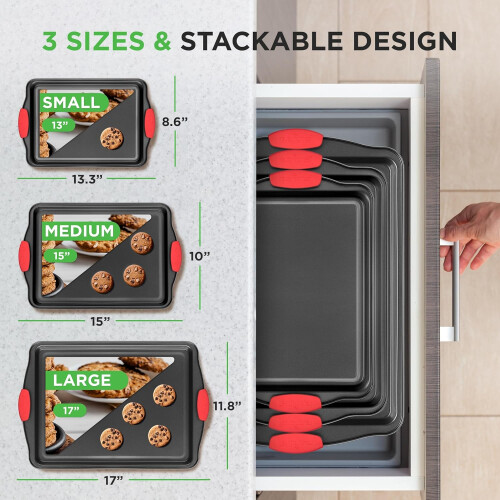 NutriChef 3-Piece Nonstick Kitchen Oven Baking Pans 1
