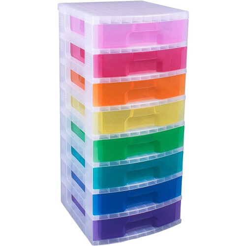 Really Useful Really Useful Plastic Storage Box Storage Tower 8x9.5 Litre with Rainbow Drawers
