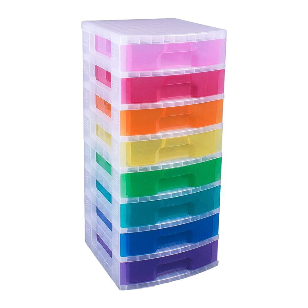 Really Useful Plastic Storage Box Storage Tower 8X9.5 Litre With Rainbow Drawers