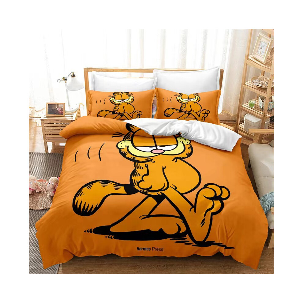 (Style 1, Single 135*200cm) Garfield Bedding Sets Cute Bed Cover Anime Cartoon 3D Printed Lightweight Room Decor Sets