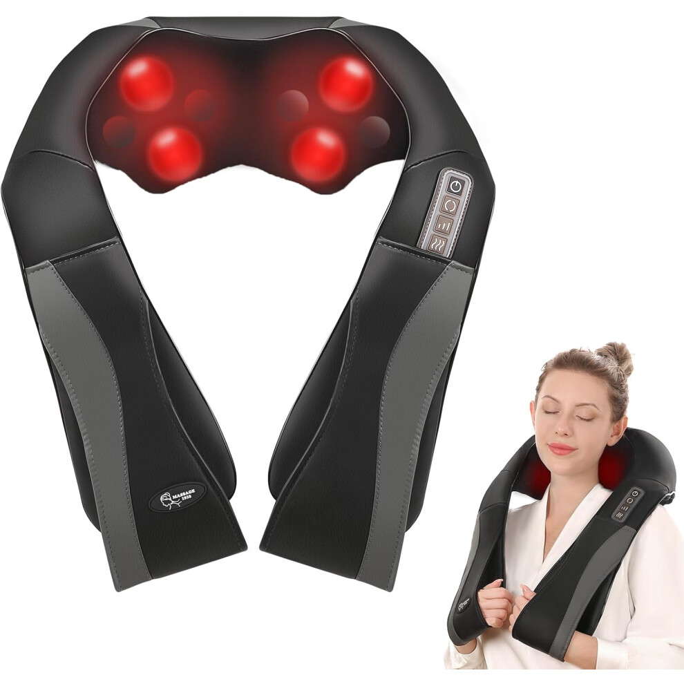 Back and Shoulder Neck Massager, Shiatsu Shoulder Massager with Heat, Deep Tissue Shiatsu 3D Kneading Back Massager