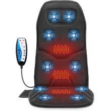 (Dark Black) Comfort back massager with heating, massage chair with 10 vibration massage motors, massage chair cushion for back pain relief, chair massager