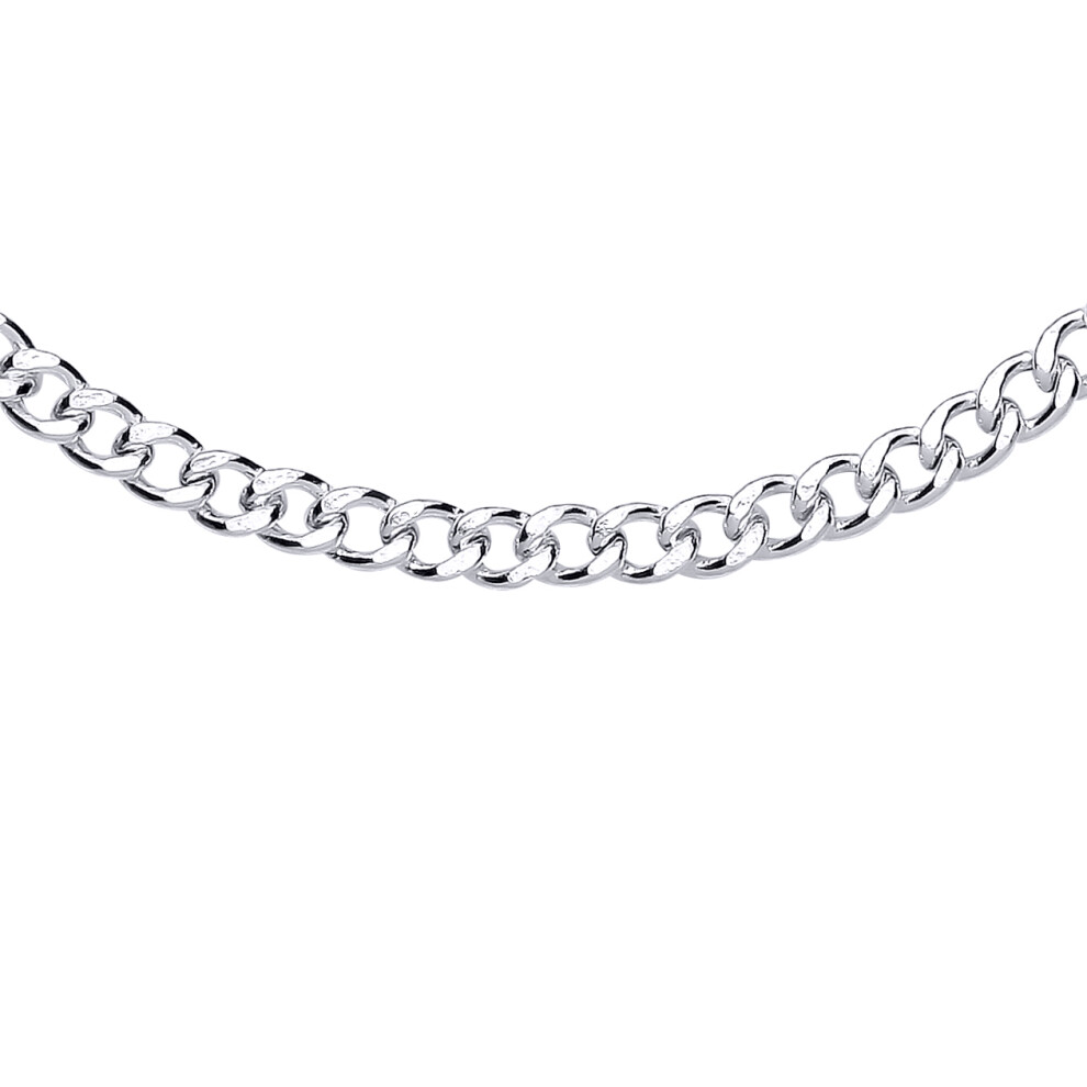 Jewelco London Rhodium Plated Sterling Silver Diamond-cut Curb Link Chain Ankle Bracelet 4mm 1.5mm 9+1 inch - ANK005