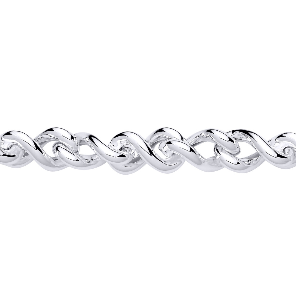 Jewelco London Rhodium Plated Sterling Silver Twisted Figure 8 Infinity Link Chain Bracelet 10.5mm 7.5 inch - GVB604