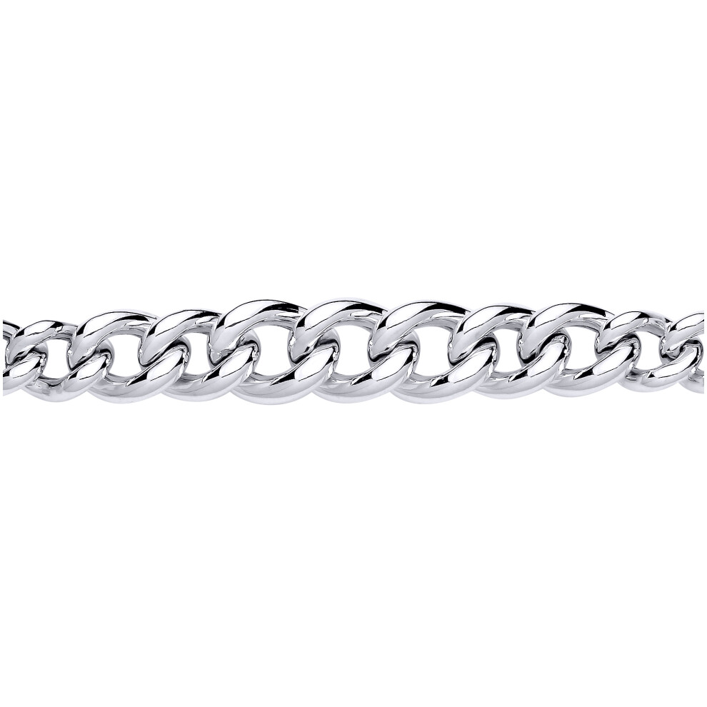 Jewelco London Rhodium Plated Sterling Silver Graduated Rounded Albert Curb Link Chain Bracelet 11.5mm 7.5 inch - GVB603