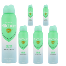 6 x 150ml Mitchum Women Unscented Antiperspirant Deodorant Spray