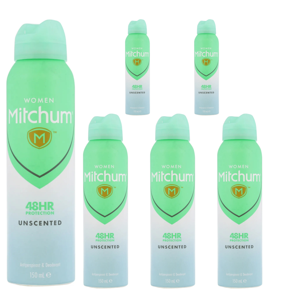 6 x 150ml Mitchum Women Unscented Antiperspirant Deodorant Spray