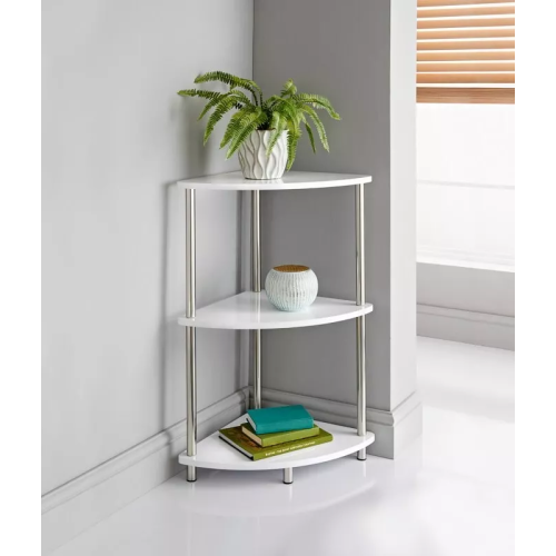 3Tier Oak Finish Corner Shelf Home Office Room Side Table Book Storage