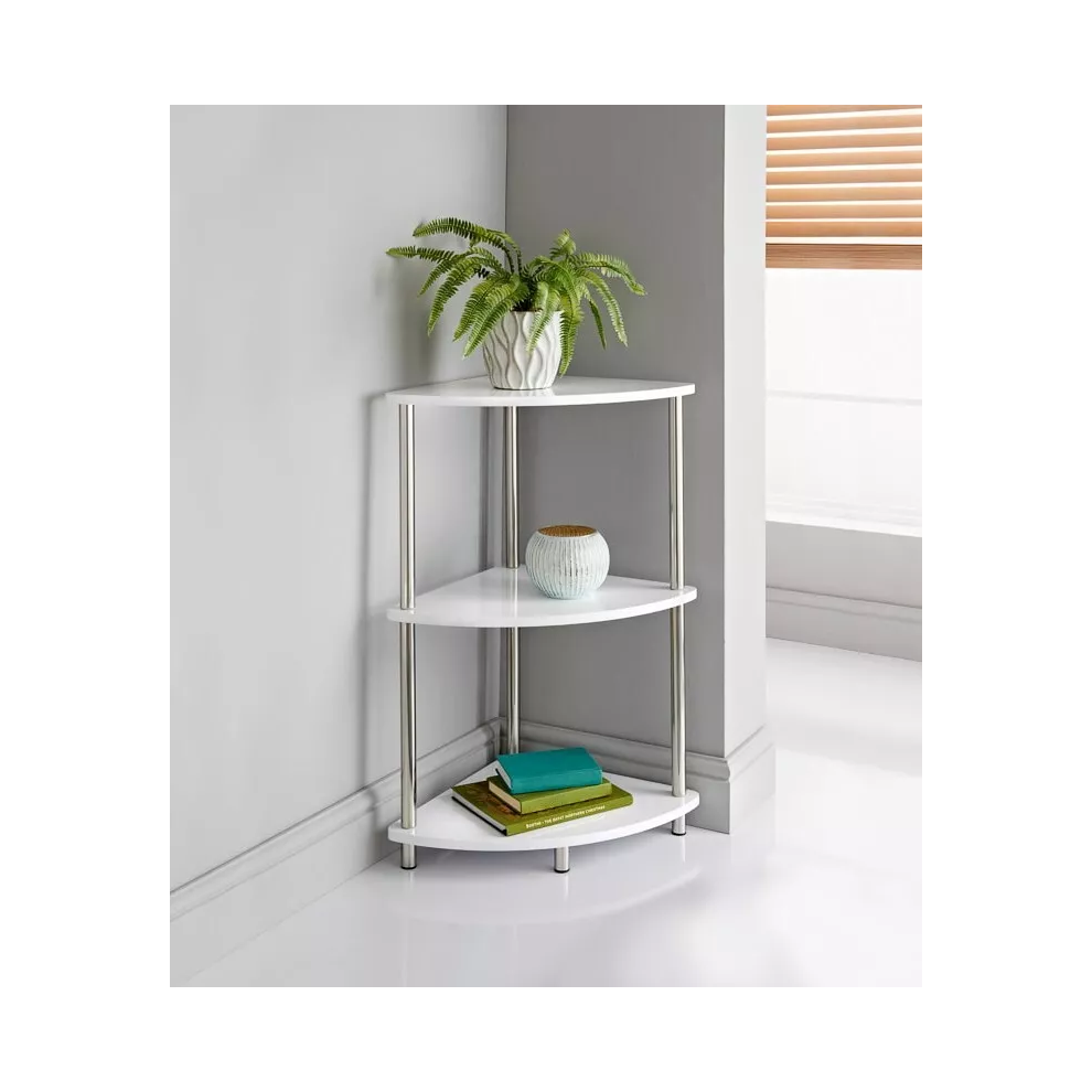 3Tier Oak Finish Corner Shelf Home Office Room Side Table Book Storage