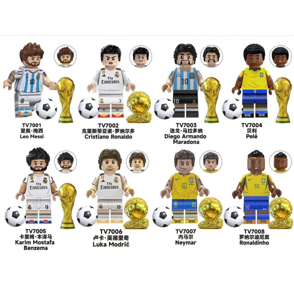 (8PCS-G) Sports Figures Football Players with Football Assembled Building Blocks Toy Christmas Birthday Gifts