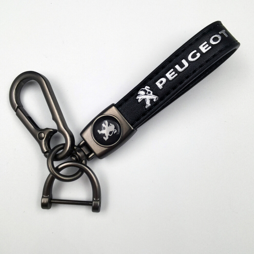(For PEUGEOT) 1Pc Car Keychain Leather Metal Key Accessories