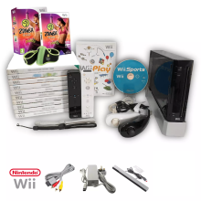 (Black Console Bundle) Nintendo Wii Console 2 Remotes + Loads of Games! Wii Sports Play Zumba - Refurbished