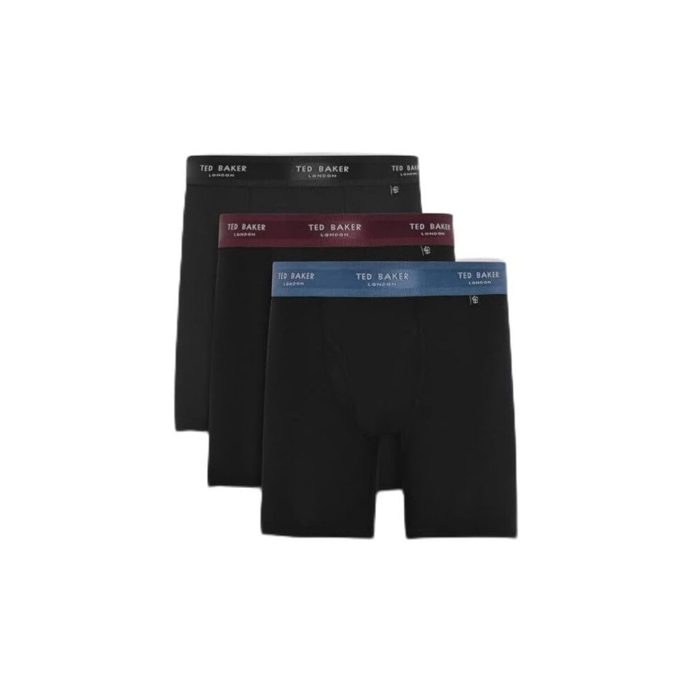 Ted Baker 3-Pack Contrast Waistband Boxer Briefs, W/ Burgundy/Teal Men's Black