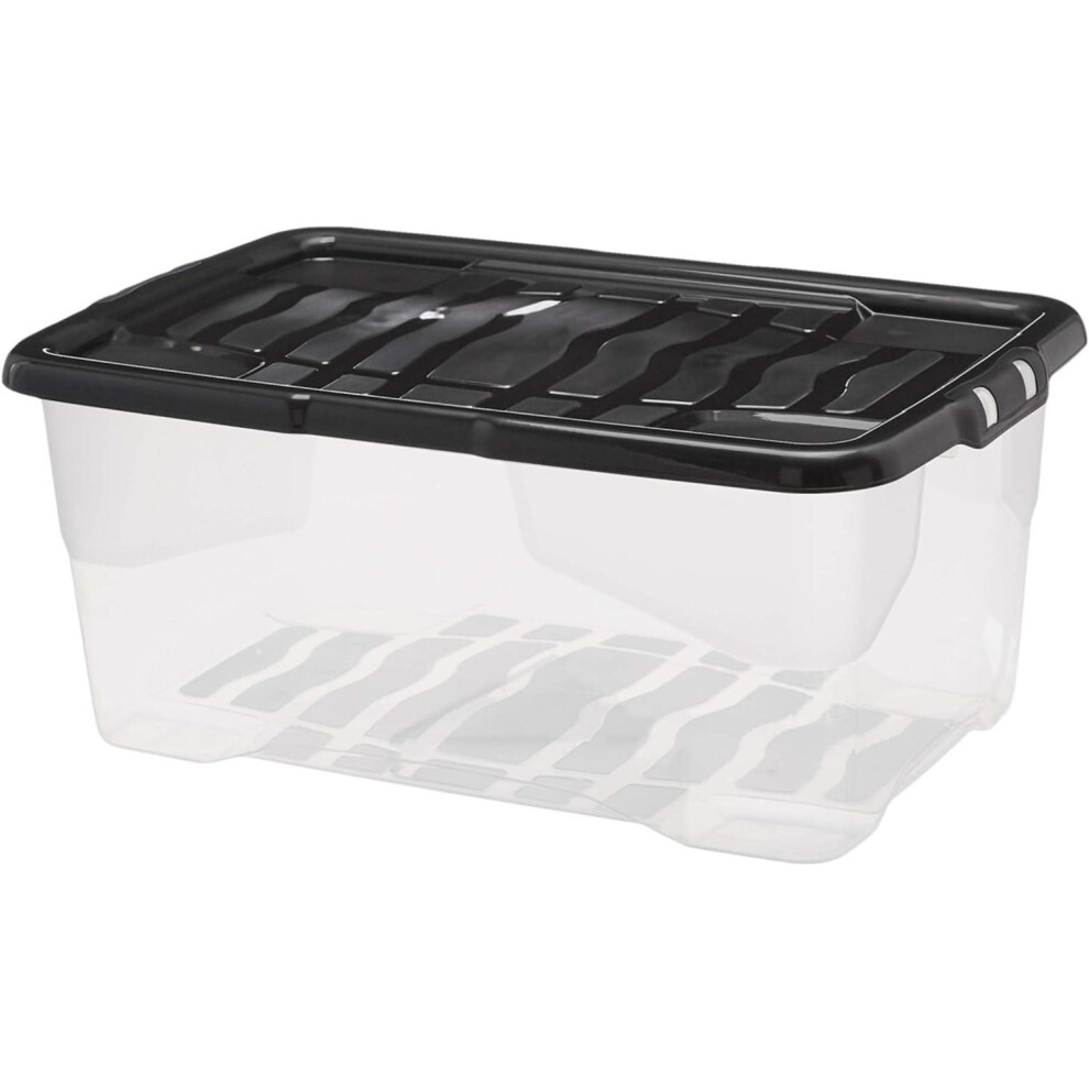 Strata 4 X 42 Litres Curve Plastic Stackable Storage Box & Lid Clear/Black Lid